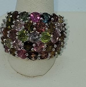 7ctw Sterling Silver Multicolored Tourmaline Ring
